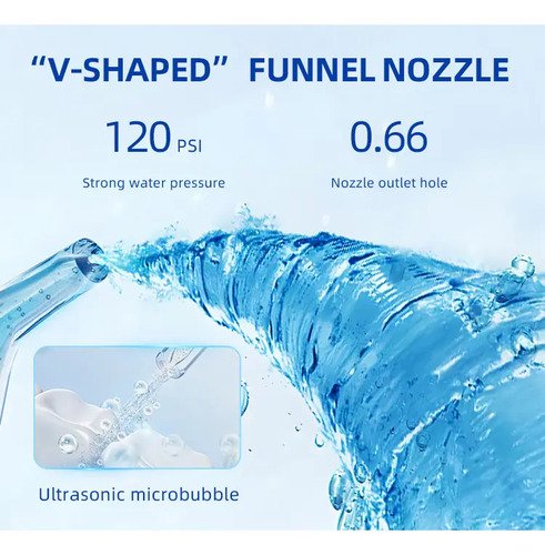 Irrigador Oral Portátil Ipx7 De 400ml Com Jato Forte Pulsado 8 Modos, 5 Bicos,Bivolt Para Limpeza Bucal E Prótese Dentária