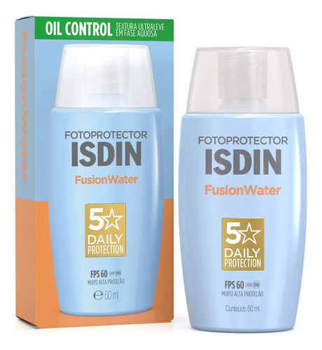 Isdin protetor solar facial fusion water 5 stars sem cor fps