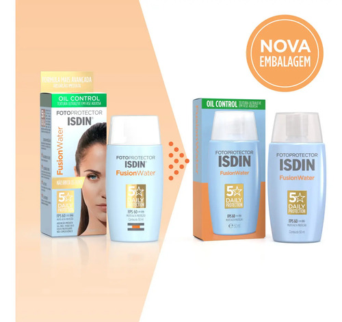 ISDIN Protetor Solar Facial Fusion Water 5 Stars Sem Cor FPS 60 - 50ml
