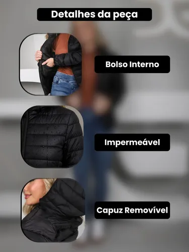 Jaqueta Bobojaco Feminina Puffer Impermeavel Capuz Removível