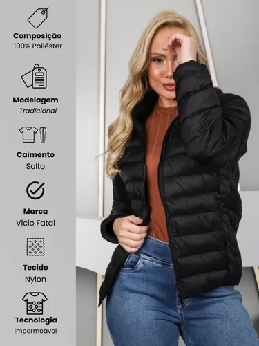 Jaqueta Bobojaco Feminina Puffer Impermeavel Capuz Removível