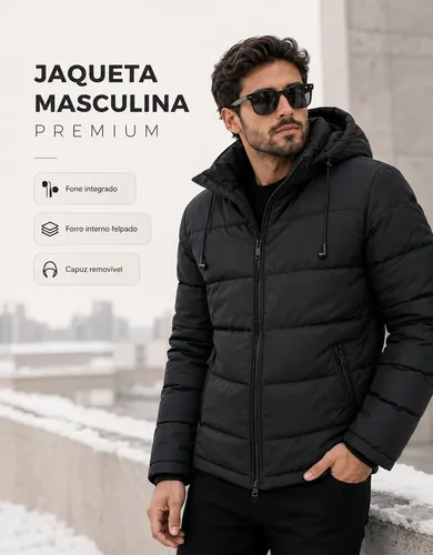 Jaqueta Bobojaco Masculina Com Fones Casaco Forrado Inverno