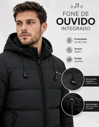 Jaqueta Bobojaco Masculina Com Fones Casaco Forrado Inverno