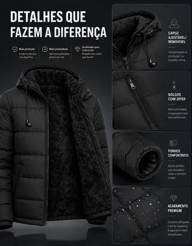 Jaqueta Bobojaco Masculina Com Fones Casaco Forrado Inverno