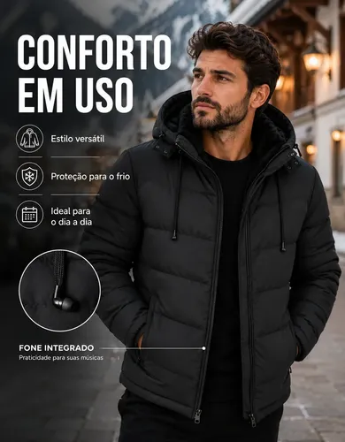 Jaqueta Bobojaco Masculina Com Fones Casaco Forrado Inverno