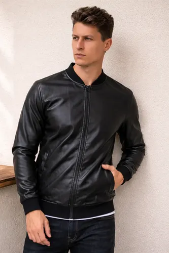 Jaqueta bomber courino masculina com ziper e bolso