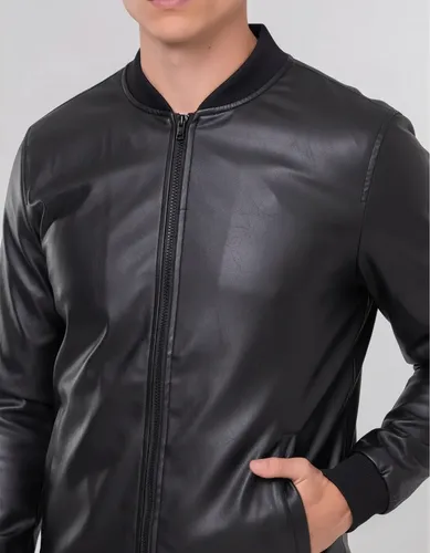 Jaqueta Bomber Courino Masculina Com Zíper E Bolso