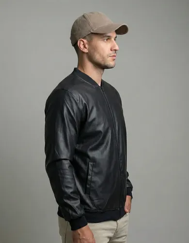 Jaqueta Bomber Courino Masculina Preta Com Zíper