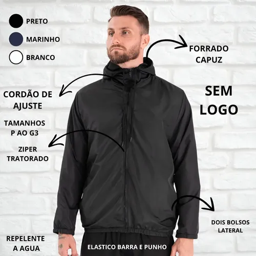 Jaqueta corta vento liso unissex esportivo capuz e bolsos 1