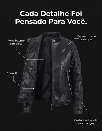 Jaqueta Couro Feminina Biker Forrada Slim Rock Premium
