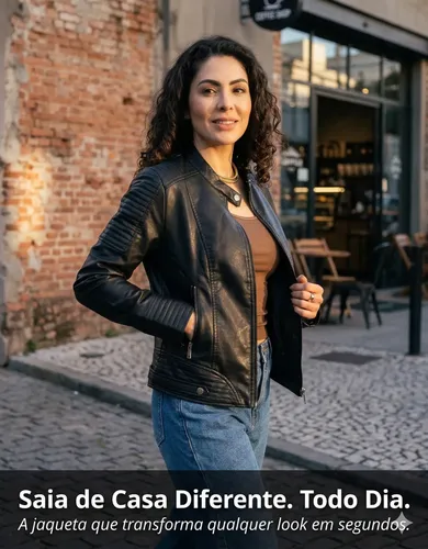 Jaqueta Couro Feminina Biker Forrada Slim Rock Premium