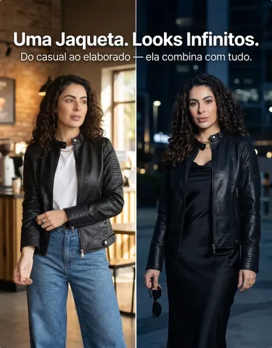 Jaqueta Couro Feminina Biker Forrada Slim Rock Premium