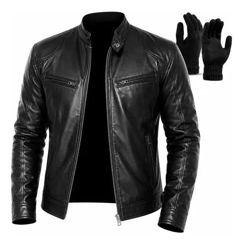 Jaqueta de couro masculino slim grossa frio inverno moderna
