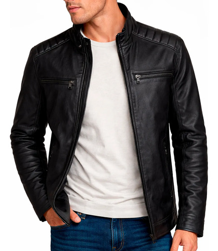 Jaqueta de couro masculino slim inverno frio sem capuz