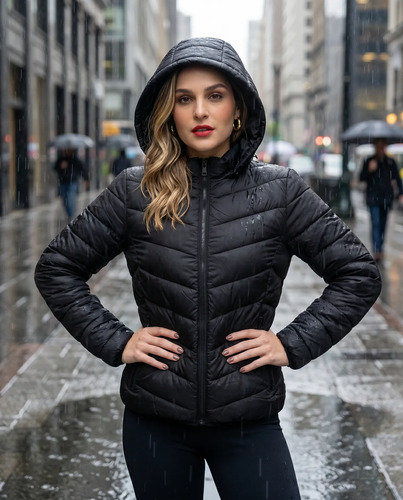 Jaqueta feminina puffer bobojaco impermeavel com capuz nylon 1