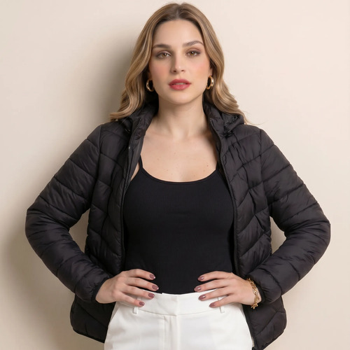 Jaqueta Feminina Puffer Bobojaco Impermeável Com Capuz Nylon