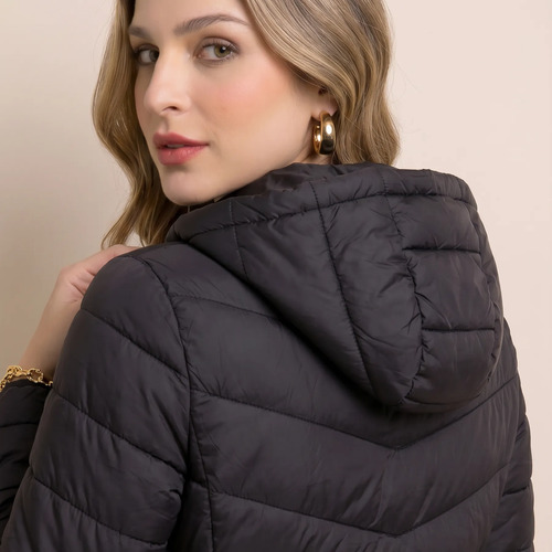 Jaqueta Feminina Puffer Bobojaco Impermeável Com Capuz Nylon
