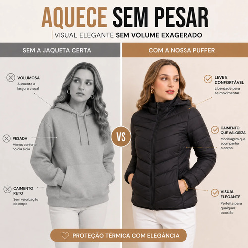 Jaqueta Feminina Puffer Bobojaco Impermeável Com Capuz Nylon