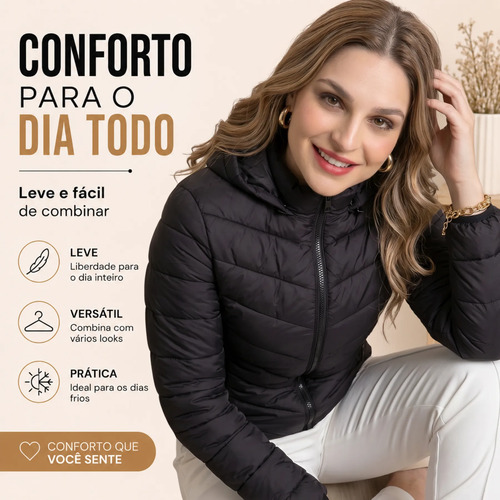 Jaqueta Feminina Puffer Bobojaco Impermeável Com Capuz Nylon