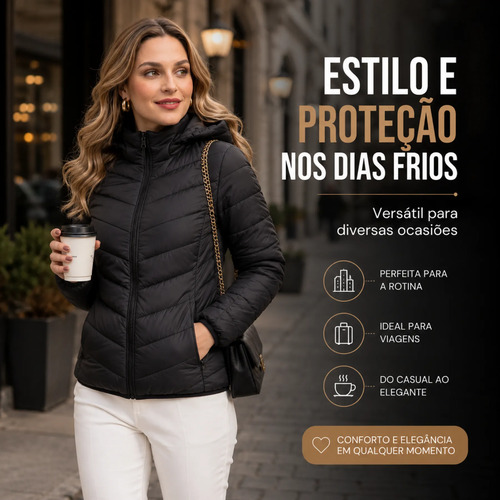 Jaqueta Feminina Puffer Bobojaco Impermeável Com Capuz Nylon
