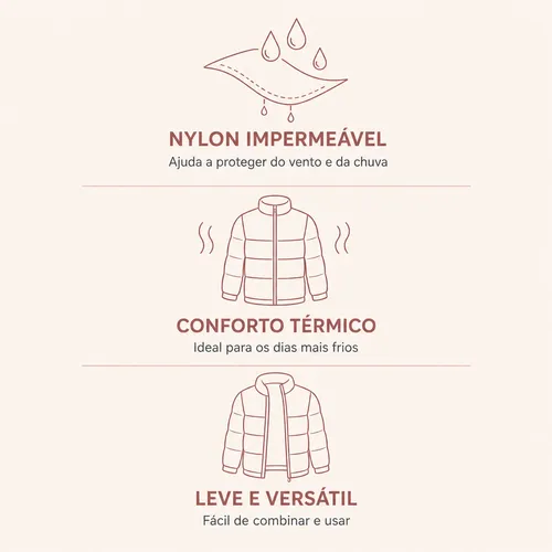 Jaqueta Feminina Puffer Bobojaco Nylon Impermeável Capuz