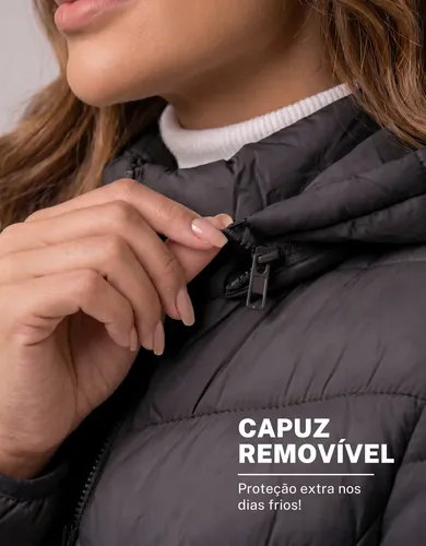 Jaqueta Feminina Puffer Impermeável Capuz Frio Inverno