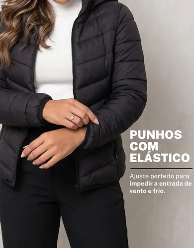 Jaqueta Feminina Puffer Impermeável Capuz Frio Inverno