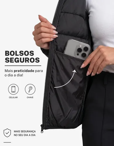 Jaqueta Feminina Puffer Impermeável Capuz Frio Inverno