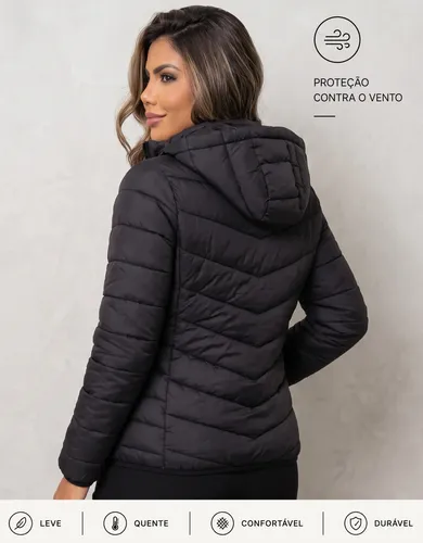 Jaqueta Feminina Puffer Impermeável Capuz Frio Inverno