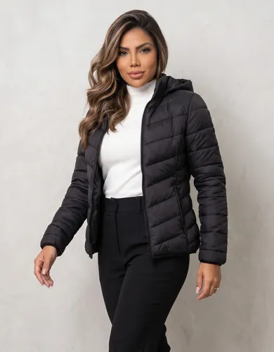 Jaqueta Feminina Puffer Impermeável Capuz Frio Inverno