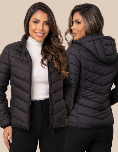 Jaqueta feminina puffer impermeavel capuz inverno frio