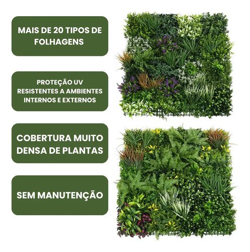 Jardim Vertical Artificial Super Premium 100x100 Mix De Folhagens Luxo 1m2 Parede Verde Artificial Muro Inglês Paisagismo Artificial Jardim Suspenso Artificial Painel de Folhagens