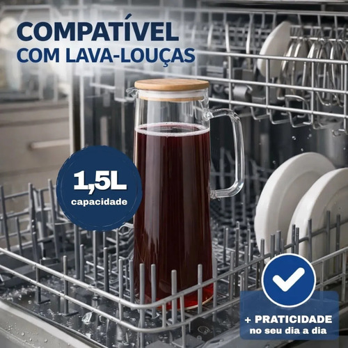 Jarra De Vidro Borossilicato 1,2 L Com Tampa Bambu Vedação Hermética Para Sucos Água Pítia
