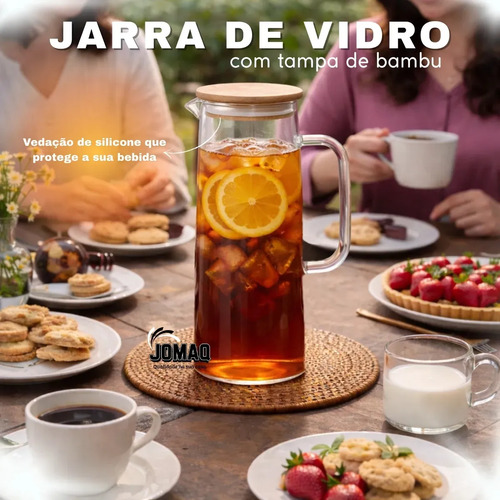 Jarra De Vidro Borossilicato 1,2 L Com Tampa Bambu Vedação Hermética Para Sucos Água Pítia