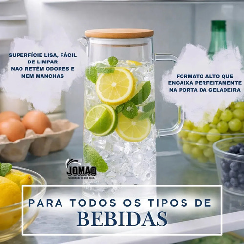 Jarra De Vidro Borossilicato 1,2 L Com Tampa Bambu Vedação Hermética Para Sucos Água Pítia