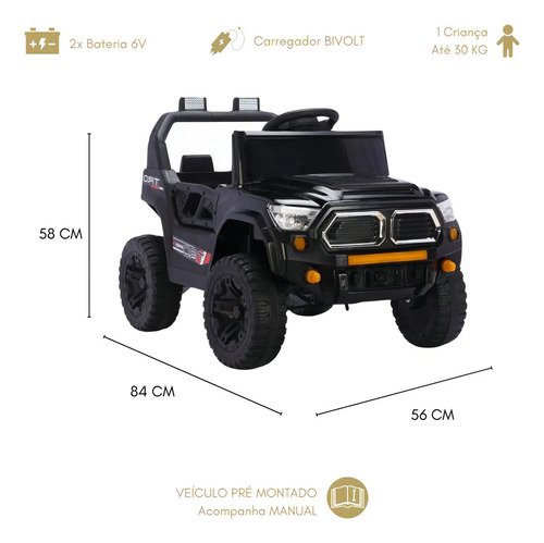 Jipe Elétrico Infantil Bang Toys Black Hawk X 12V Bivolt Com Bluetooth