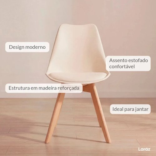 Jogo 2 Cadeiras de Jantar Leda com Assento Estofado e Design Moderno Bege - Laráz