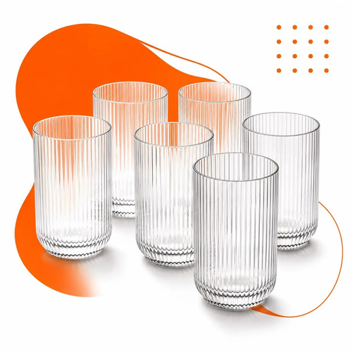 Jogo 6 copos vidro canelado 423ml moderno elegante premium v