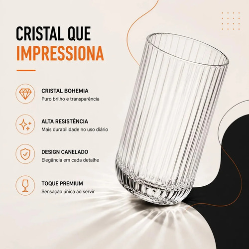 Jogo 6 Copos Vidro Canelado 423ml Moderno Elegante Premium Vinho Água Suco Drinks Gin Whisky Jogo Copos Taça Copo Conjunto Design Luxo Texturizado Cozinha Restaurante Decoração Hold On