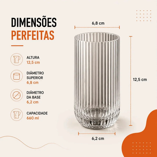 Jogo 6 Copos Vidro Canelado 423ml Moderno Elegante Premium Vinho Água Suco Drinks Gin Whisky Jogo Copos Taça Copo Conjunto Design Luxo Texturizado Cozinha Restaurante Decoração Hold On
