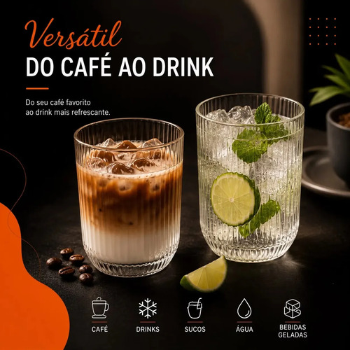 Jogo 6 Copos Vidro Canelado 423ml Moderno Elegante Premium Vinho Água Suco Drinks Gin Whisky Jogo Copos Taça Copo Conjunto Design Luxo Texturizado Cozinha Restaurante Decoração Hold On