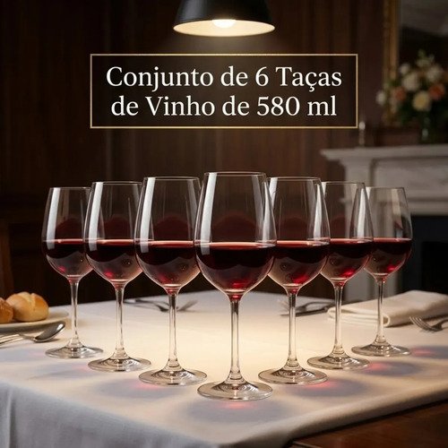 Jogo 6 Taças Cristal De Vinho Tinto Branco Titanium Gastro 580ml Pítia