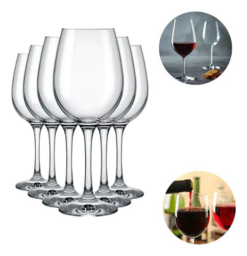 Jogo 6 Taças Cristal De Vinho Tinto Branco Titanium Gastro 580ml Pítia