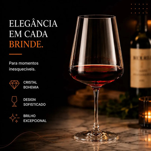 Jogo 6 Taças Cristal Titanium Bohemia Xtra 660ml Vinho Tinto Premium Taça Grande Elegante Mesa Posta Decoração Hold On