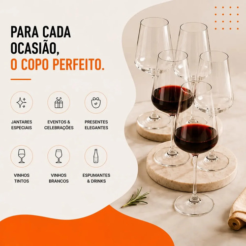 Jogo 6 Taças Cristal Titanium Bohemia Xtra 660ml Vinho Tinto Premium Taça Grande Elegante Mesa Posta Decoração Hold On