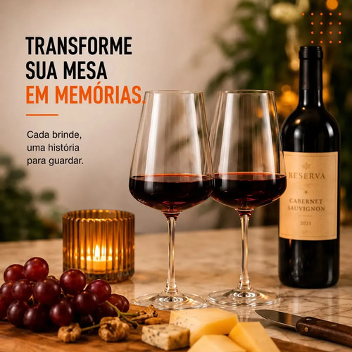 Jogo 6 Taças Cristal Titanium Bohemia Xtra 660ml Vinho Tinto Premium Taça Grande Elegante Mesa Posta Decoração Hold On