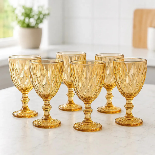 Jogo 6 tacas de vidro ambar diamond 300ml para agua vinho su