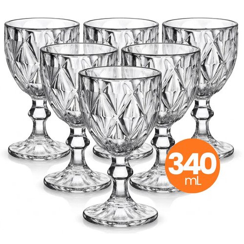 Jogo 6 tacas vidro diamond 340ml conjunto mesa posta agua su