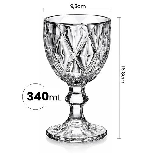 Jogo 6 Taças Vidro Diamond 340ml Conjunto Mesa Posta Água Suco Cozinha Decoração Presente