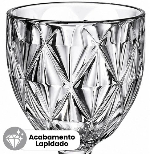 Jogo 6 Taças Vidro Diamond 340ml Conjunto Mesa Posta Água Suco Cozinha Decoração Presente